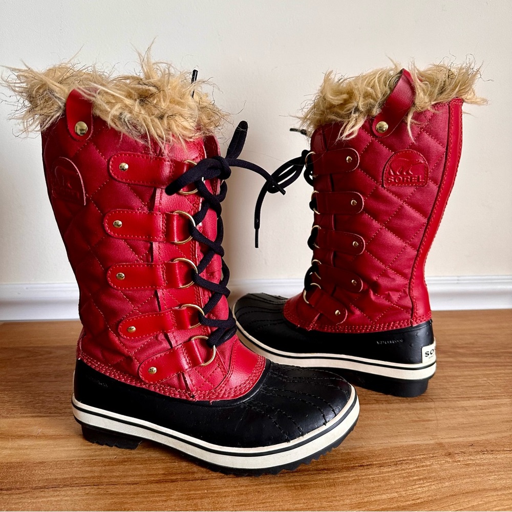 Sorel Women Size 5 NL1779-601 Joan of Arctic Winter Snow Boots Red Black